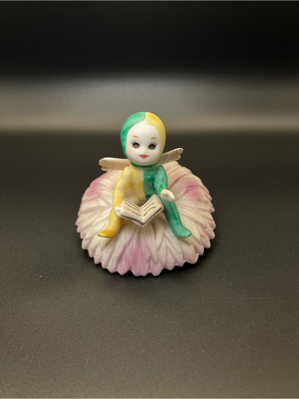 Vintage Napcoware Pixie Angel in Yellow and Green Harlequin Outfit
